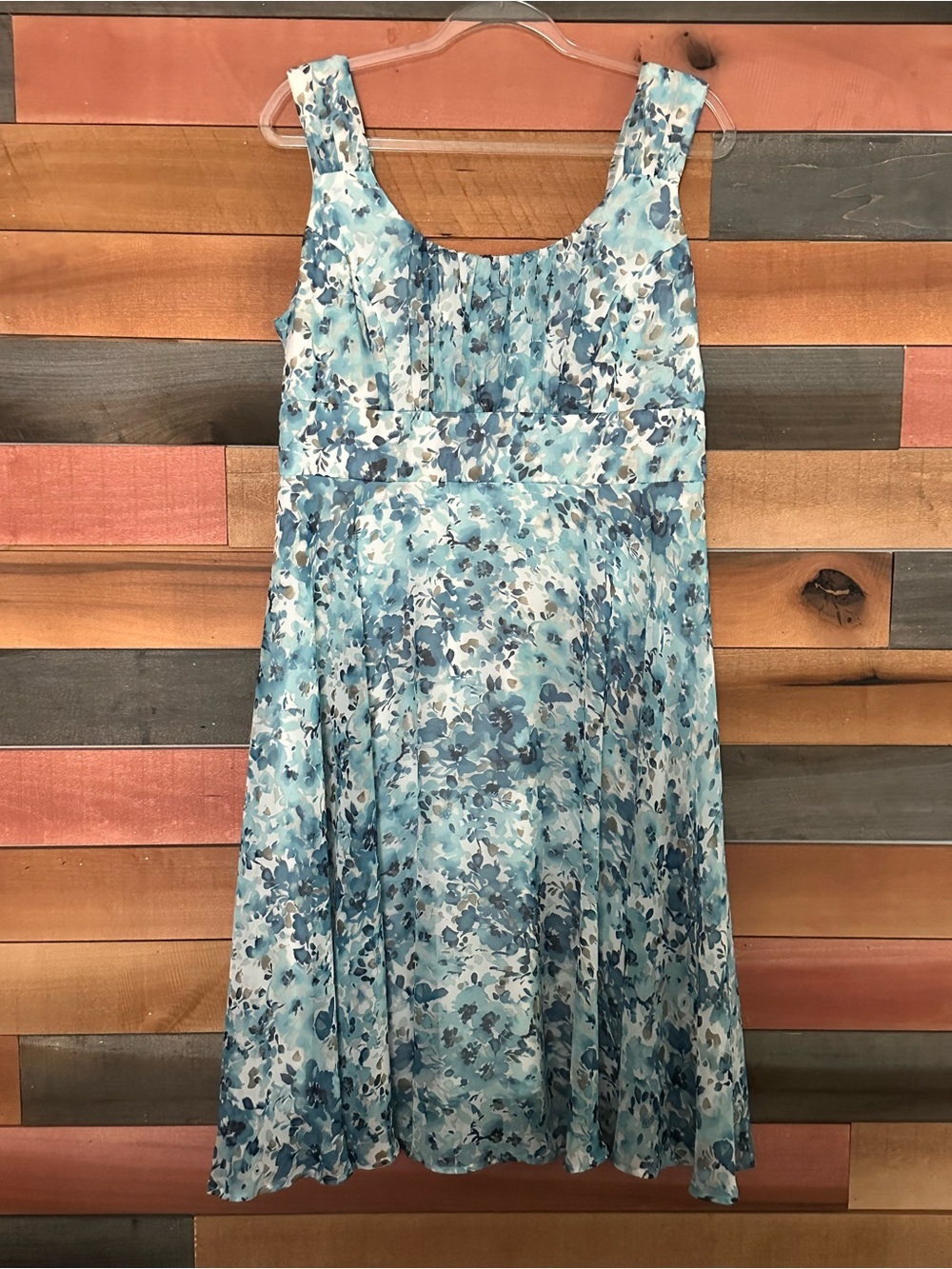 Blue Watercolor Floral Fit & Flare Dress | Sleeveless Summer Midi Sundress - Picture 2 of 5